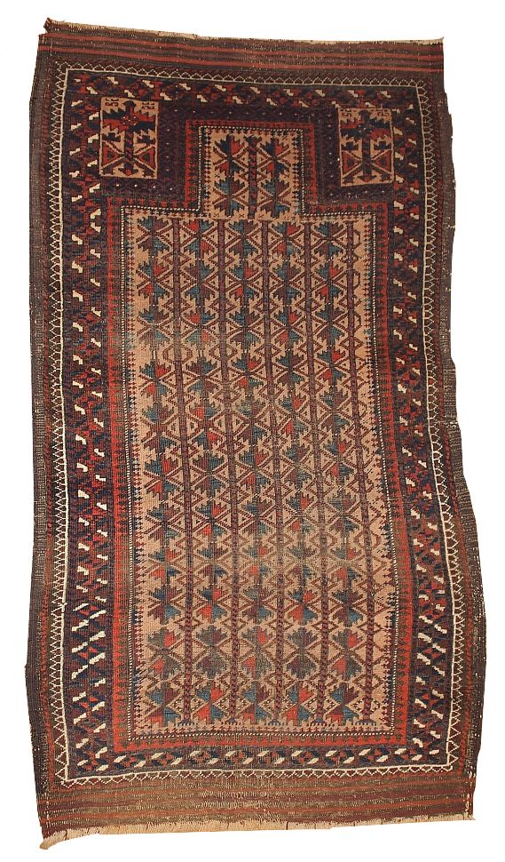 Tapis de prière afghan Baluch fait main, d'époque, 91 cm x 161 cm (années 1880)