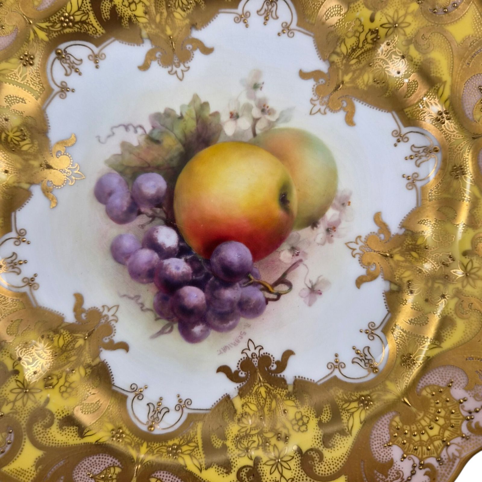 Royal Worcester Richard Sebright Painted Fruit Plate, England, 1911 photo for sale
