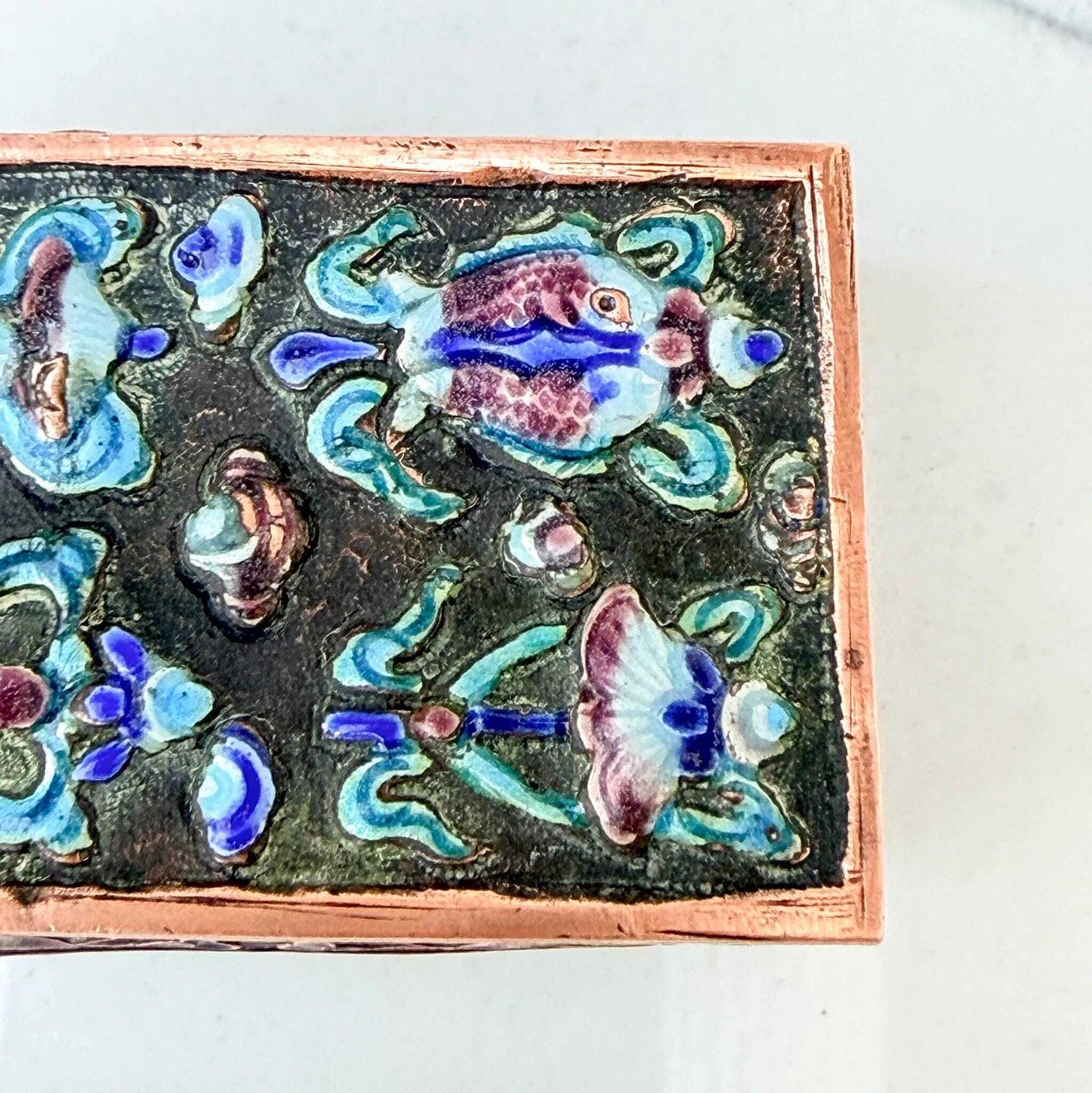Antique Chinese Cloisonné Match Safe Enamel Holder Early 1900s photo vintage