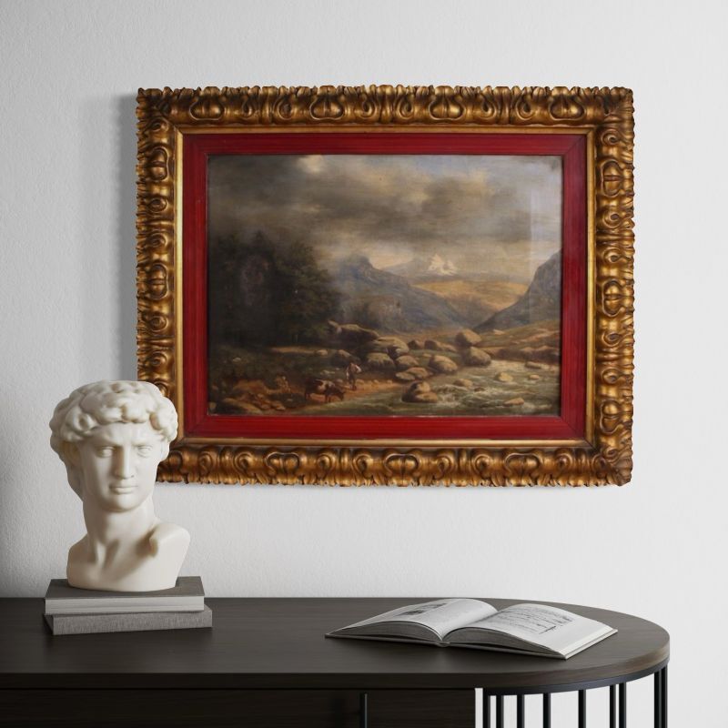 photo vintage Peinture italienne, paysage signé et daté 1846
