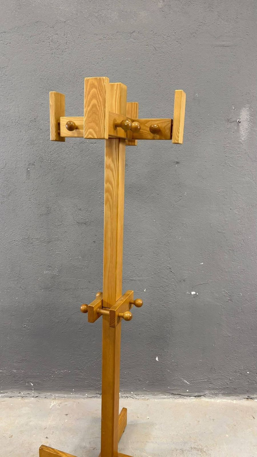 Furniture Freestanding Mid Century Pine Coat Rack, Solid Wood, 1970s, Europe photo