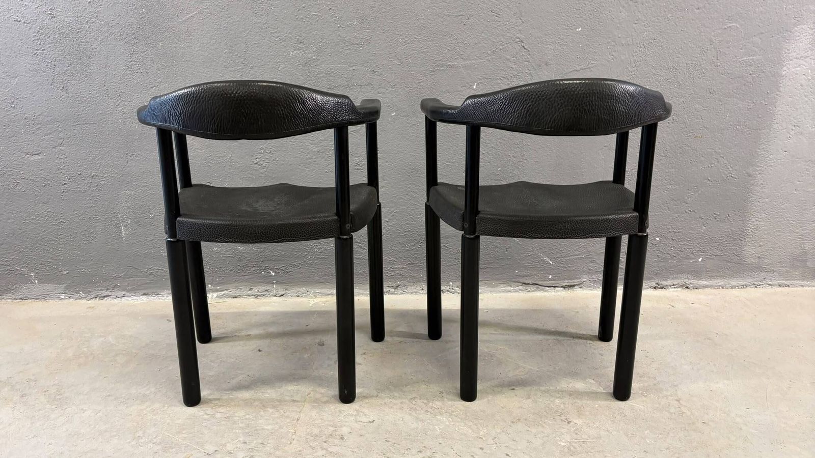 Furniture Pair Of Black Postmodern Armchairs, Molded Plastic, 1980s, Europe photo