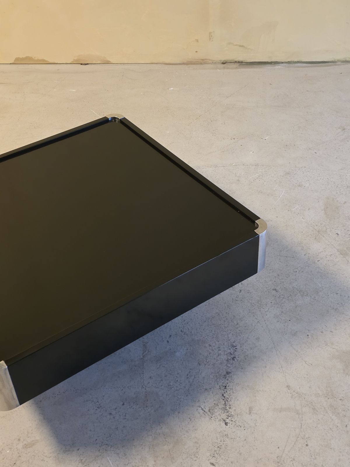 Black Lacquered Coffeetable With Chrome Details, Italy 1970’s photo for sale