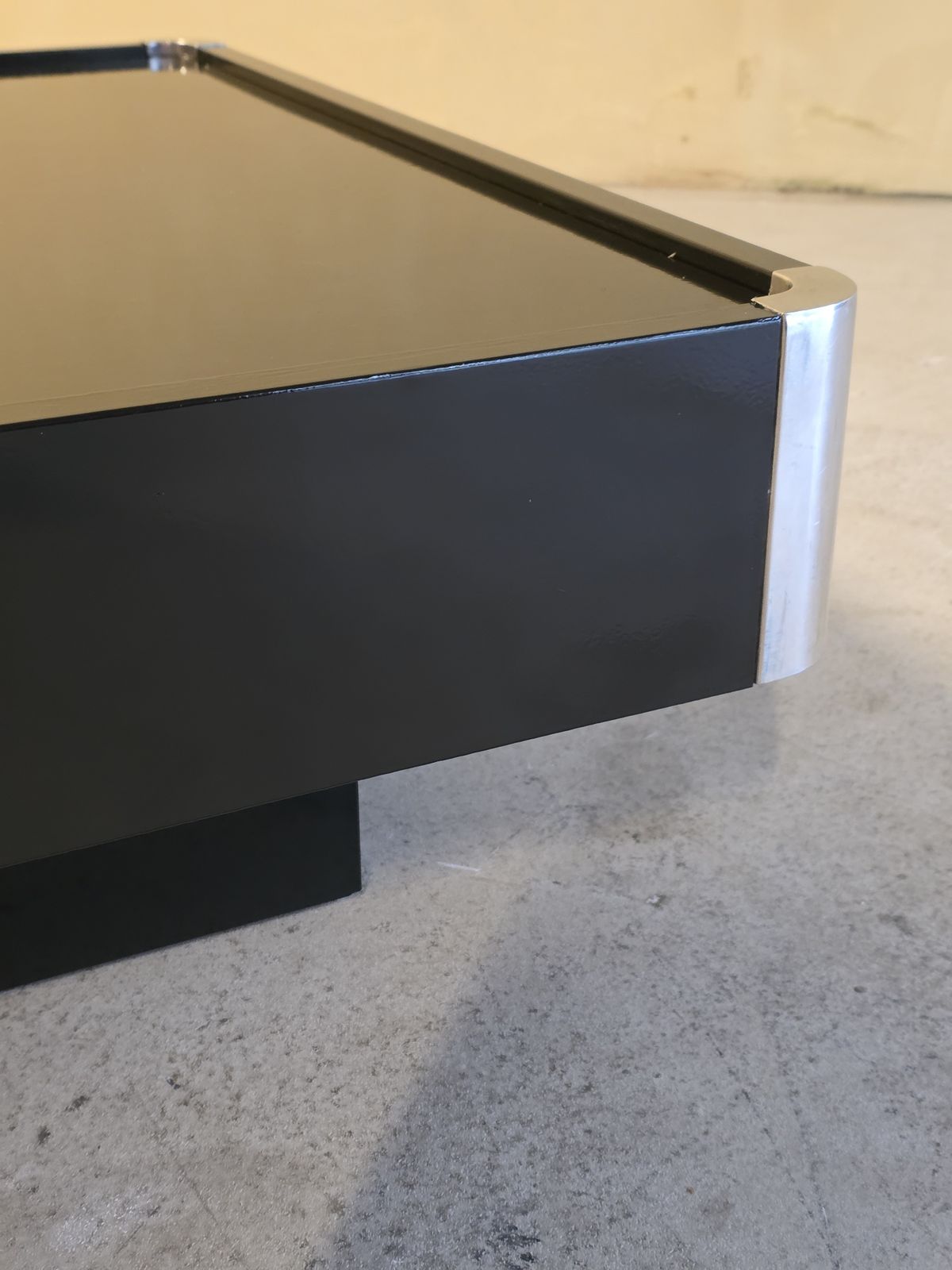 Black Lacquered Coffeetable With Chrome Details, Italy 1970’s photo vinterior