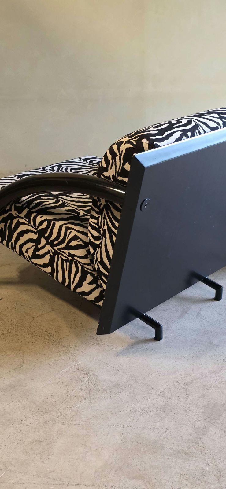 Furniture Set Of Black Post Modern Geometric Armchairs With Zebra Print Cushions photo