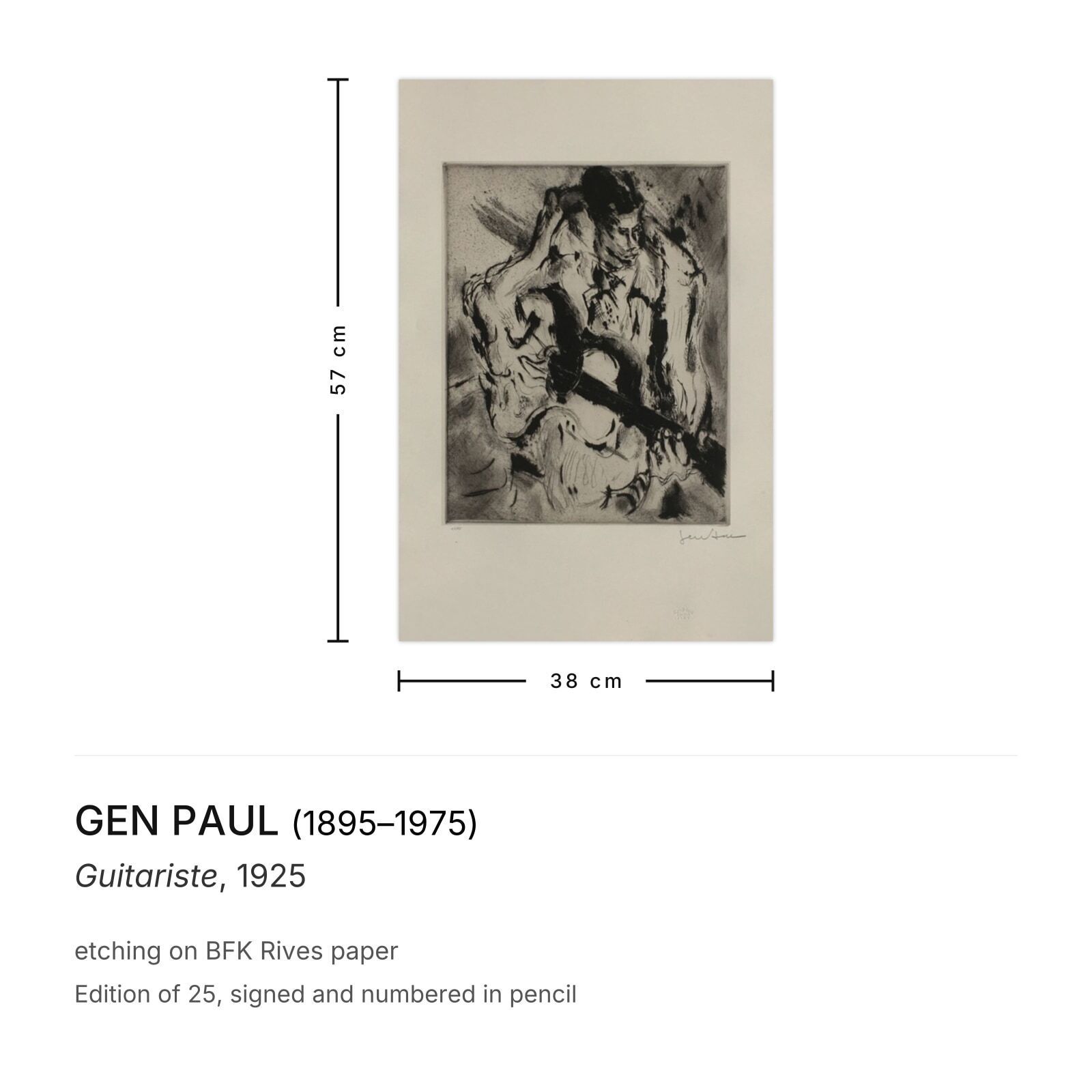 Gen Paul Signed Etching Guitariste 1925 photo furniture
