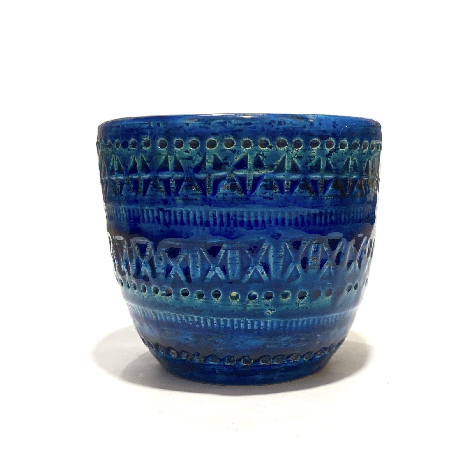 Bitossi Rimini Blu Planter van Aldo Londi, Mid-Century Modern Italiaans blauw aardewerk photo vintage