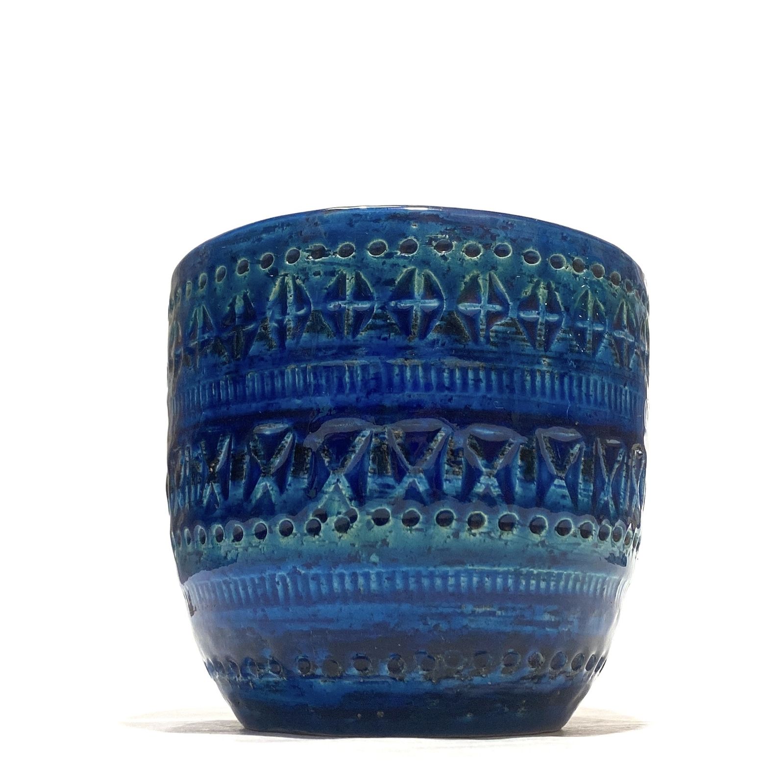 Bitossi Rimini Blu Planter van Aldo Londi, Mid-Century Modern Italiaans blauw aardewerk
