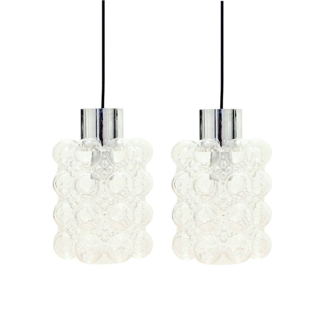 Paar Mid-Century Modern Bubble Glass Hanglampen van Helena Tynell voor Limburg, Duitsland, jaren 1960