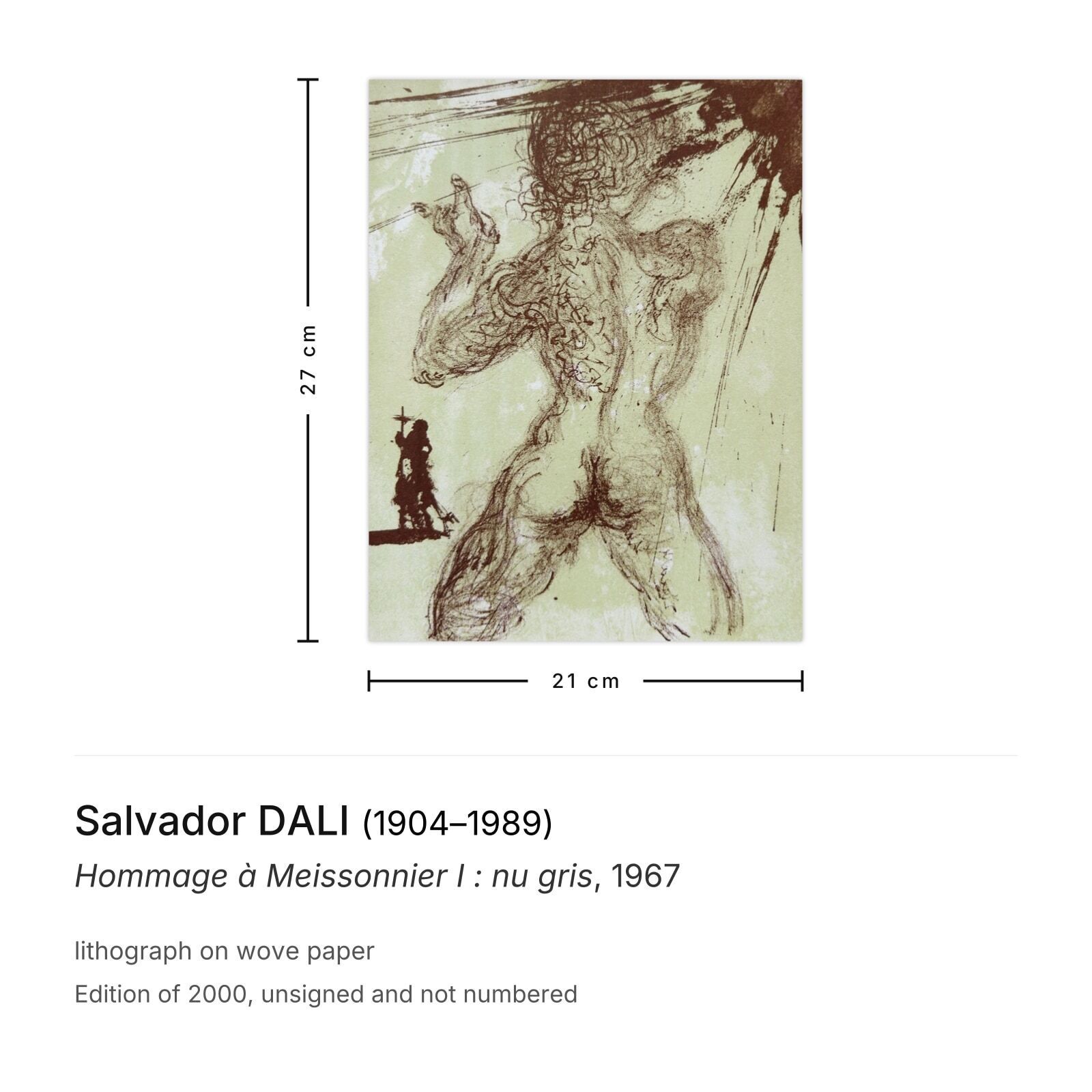 Salvador Dali Lithograph Hommage à Meissonnier I : Nu Gris 1967 photo furniture