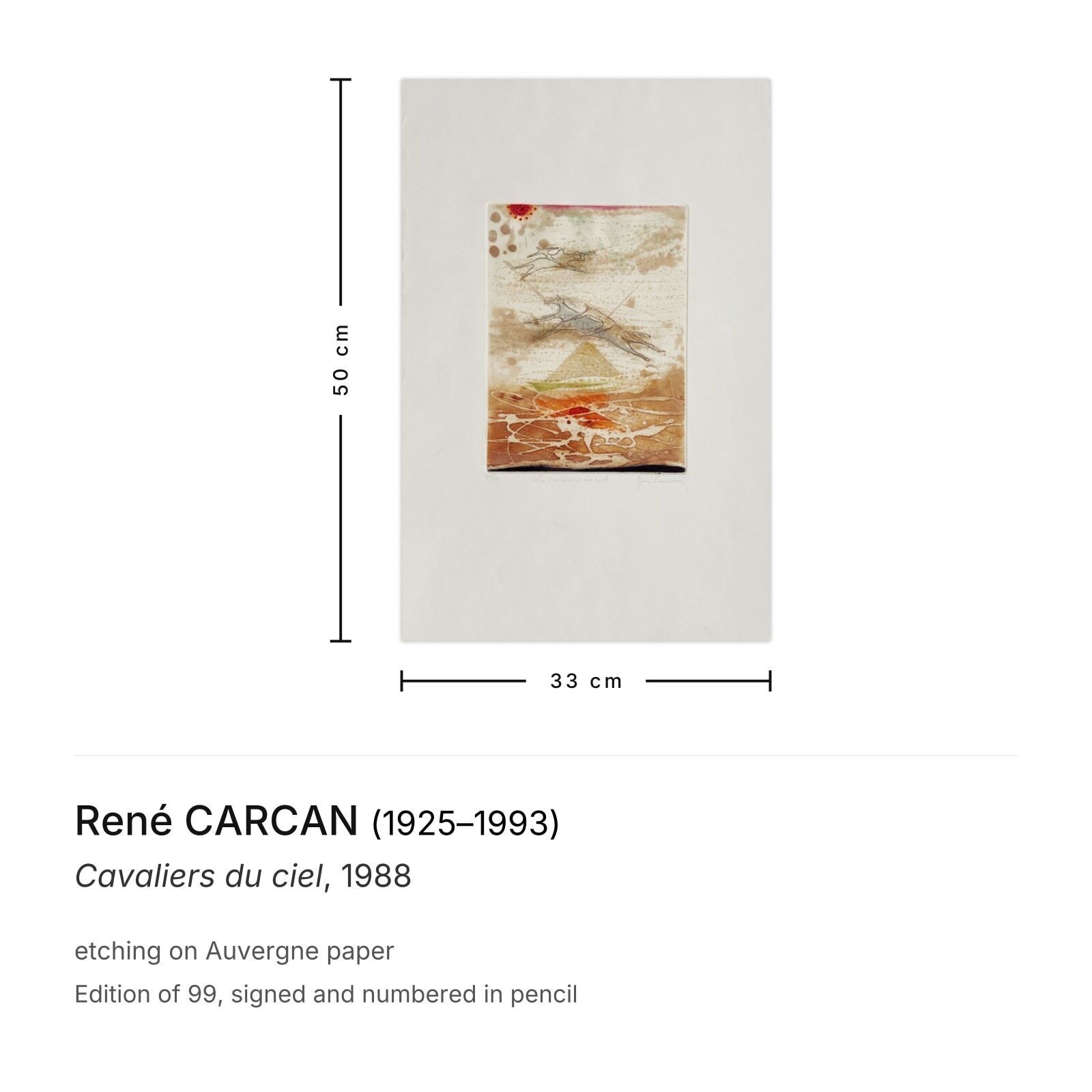 René Carcan Gesigneerde Ets Cavaliers Du Ciel 1988 photo furniture