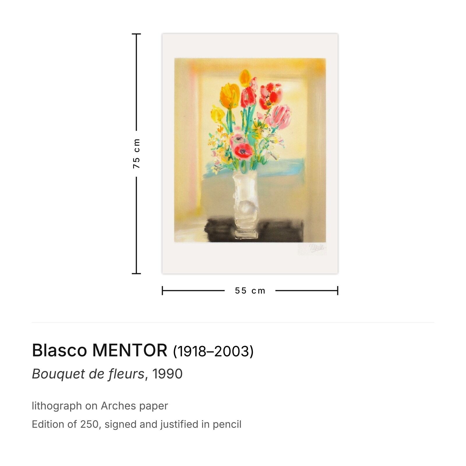 Blasco Mentor Gesigneerde Lithografie Bouquet De Fleurs 1990 photo furniture
