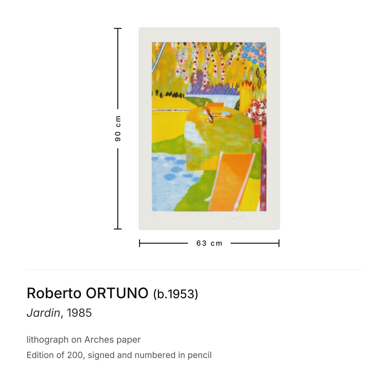 Roberto Ortuno Gesigneerde Lithografie Jardin 1985 photo furniture