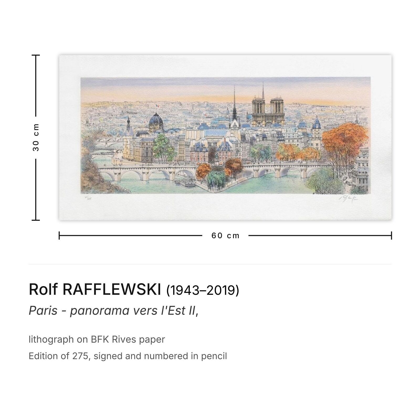 Rolf Rafflewski Gesigneerde Lithografie Paris Panorama Vers L'est II photo furniture
