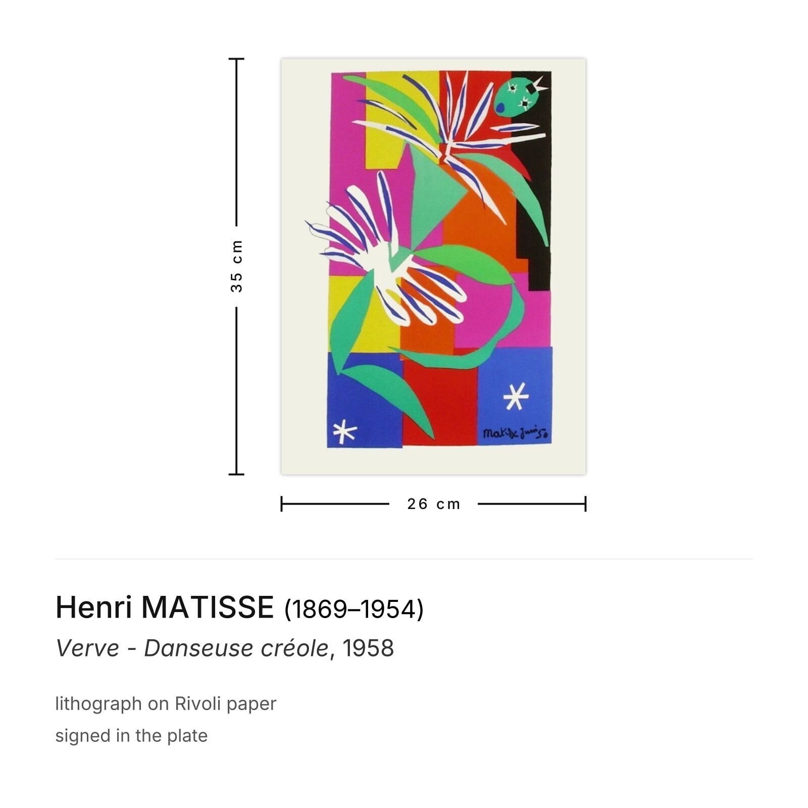 Henri Matisse Lithografie Verve Danseuse Créole 1958 photo furniture