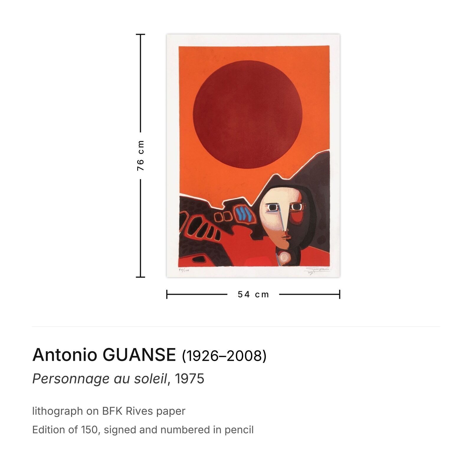 Antonio Guanse Gesigneerde Lithografie Personnage Au Soleil 1975 photo furniture