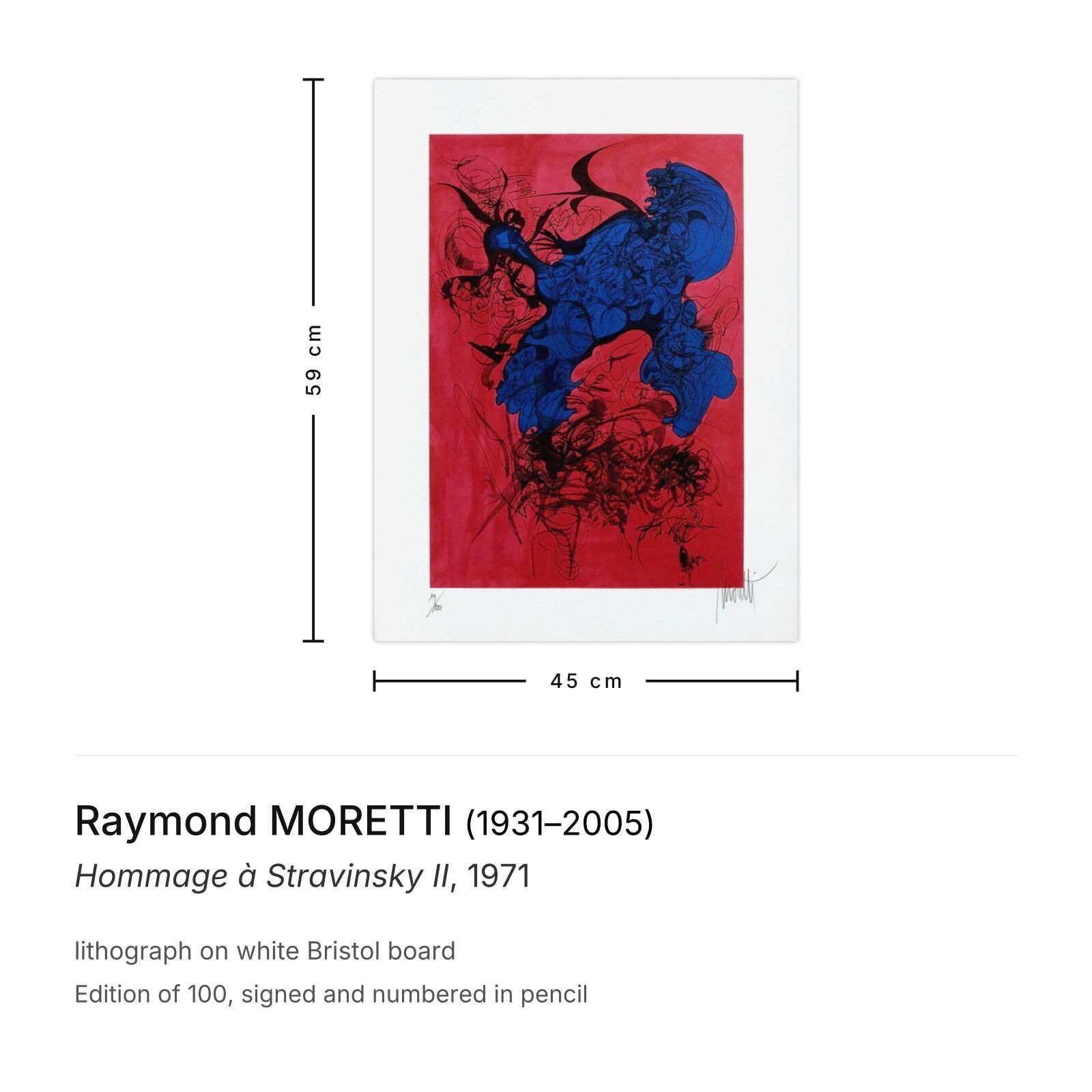 Raymond Moretti Gesigneerde Lithografie Hommage à Stravinsky II 1971 photo furniture
