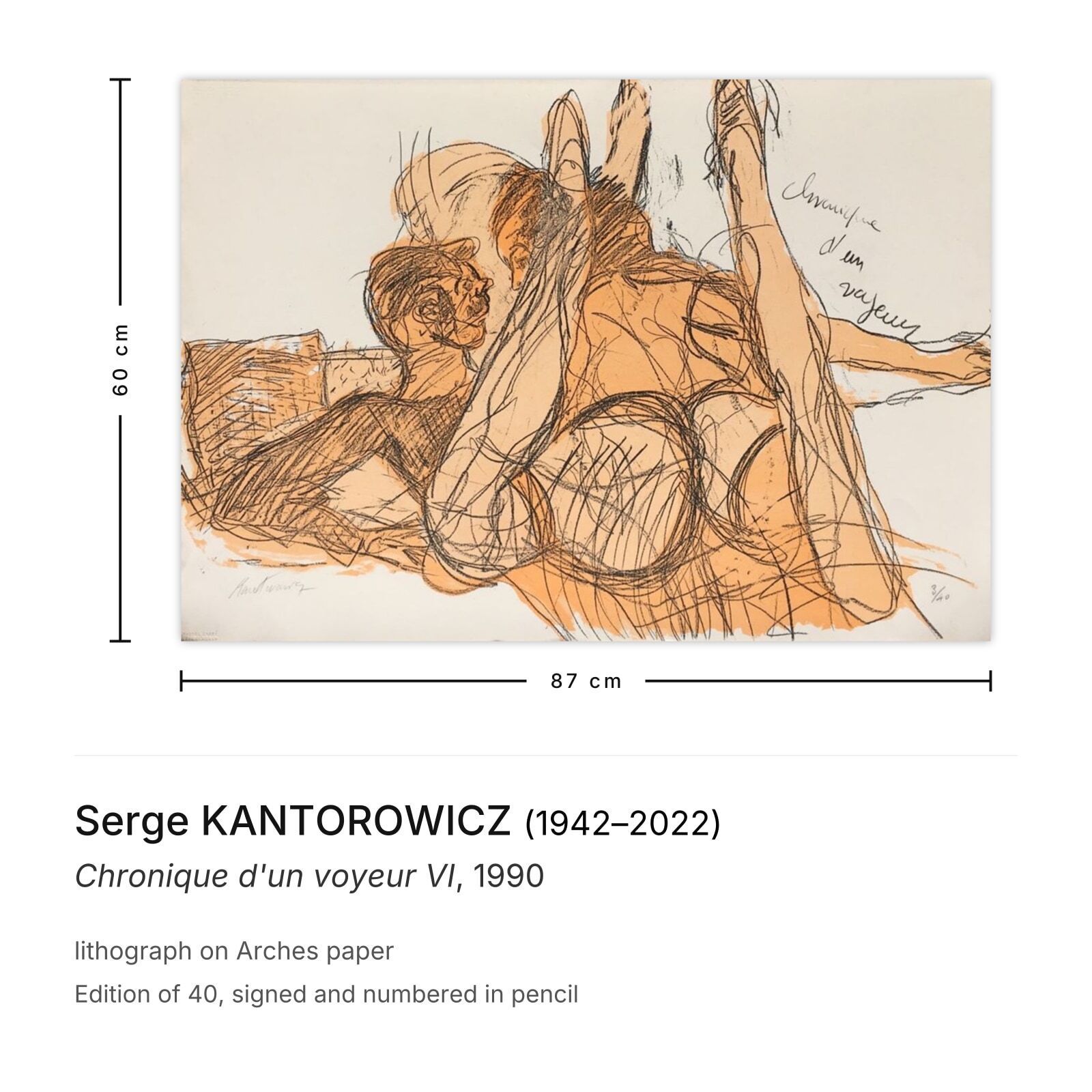 Serge Kantorowicz Gesigneerde Lithografie Chronique D'un Voyeur VI 1990 photo furniture