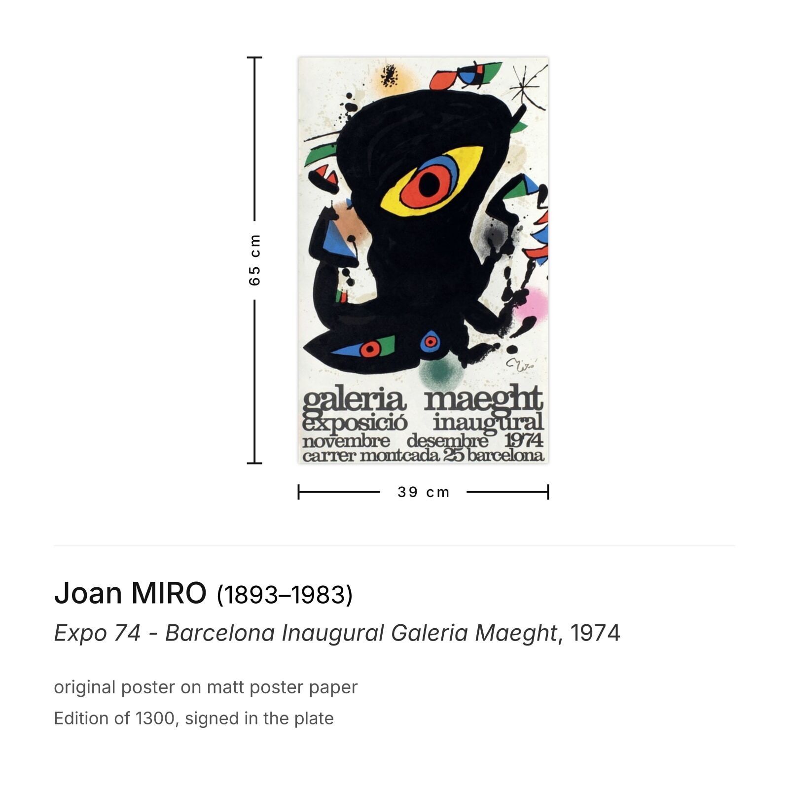 Joan Miro Poster Expo 74 Barcelona Inaugural Galeria Maeght photo furniture