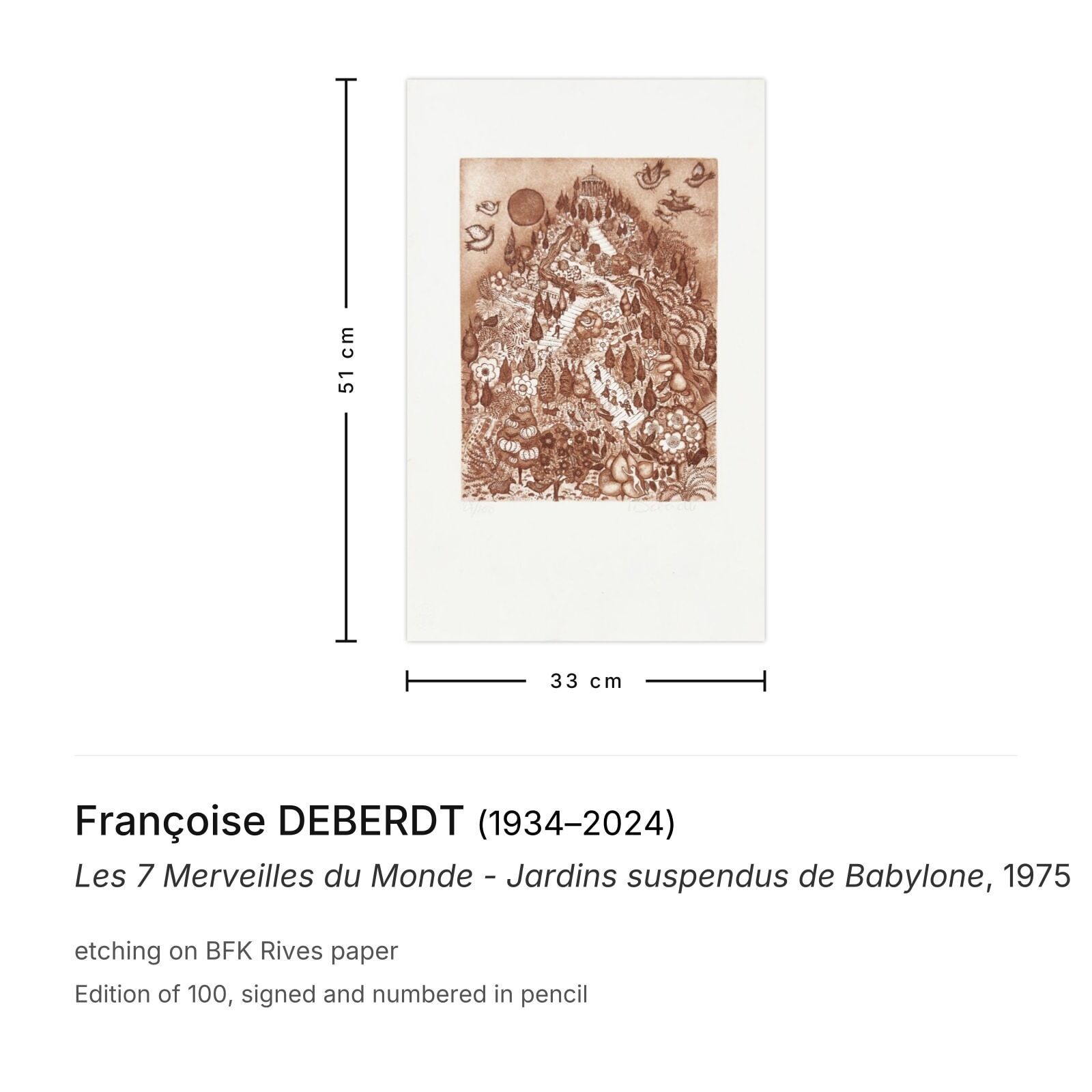 Françoise Deberdt Gesigneerde Ets Les 7 Merveilles Du Monde Jardins Suspendus De Babylone 1975 photo furniture