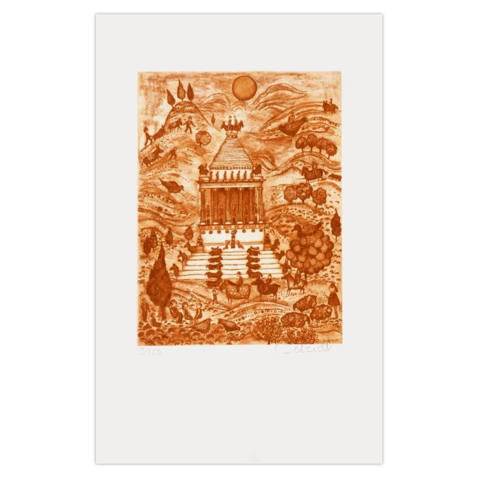 Françoise Deberdt Gesigneerde Ets Les 7 Merveilles Du Monde, Mausolée D'halicarnasse 1975