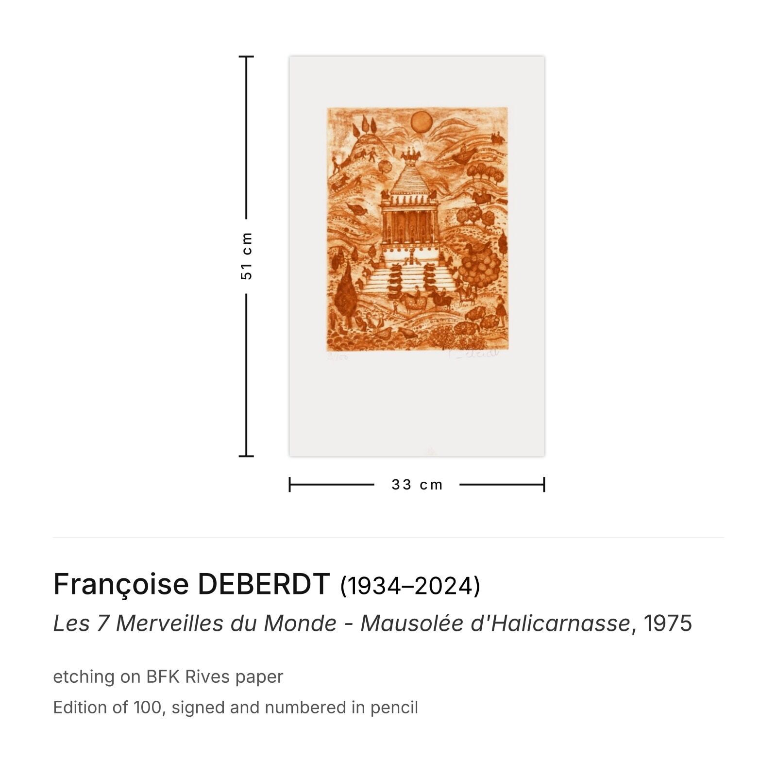 Françoise Deberdt Gesigneerde Ets Les 7 Merveilles Du Monde, Mausolée D'halicarnasse 1975 photo furniture