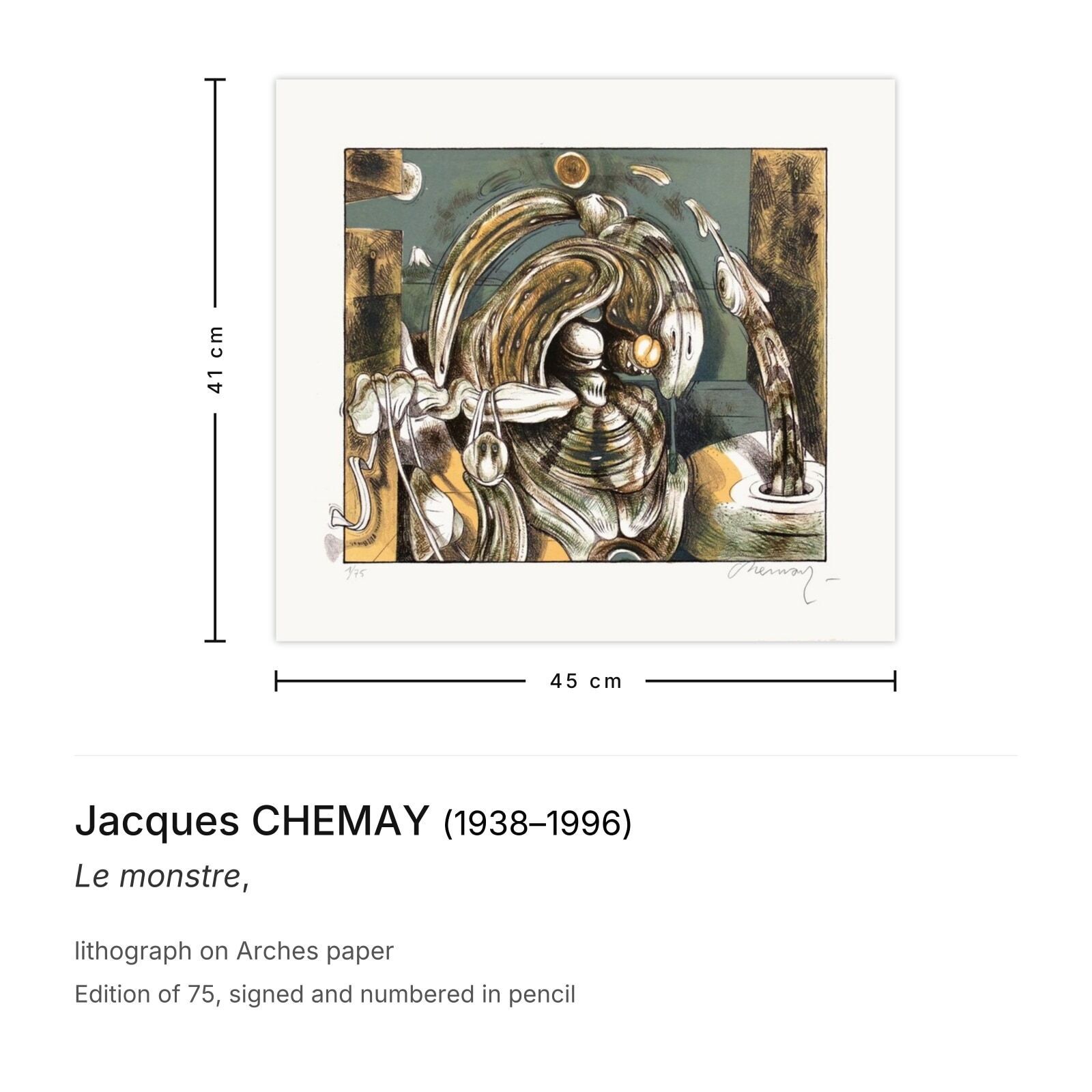 Jacques Chemay Gesigneerde Lithografie Le Monstre photo furniture