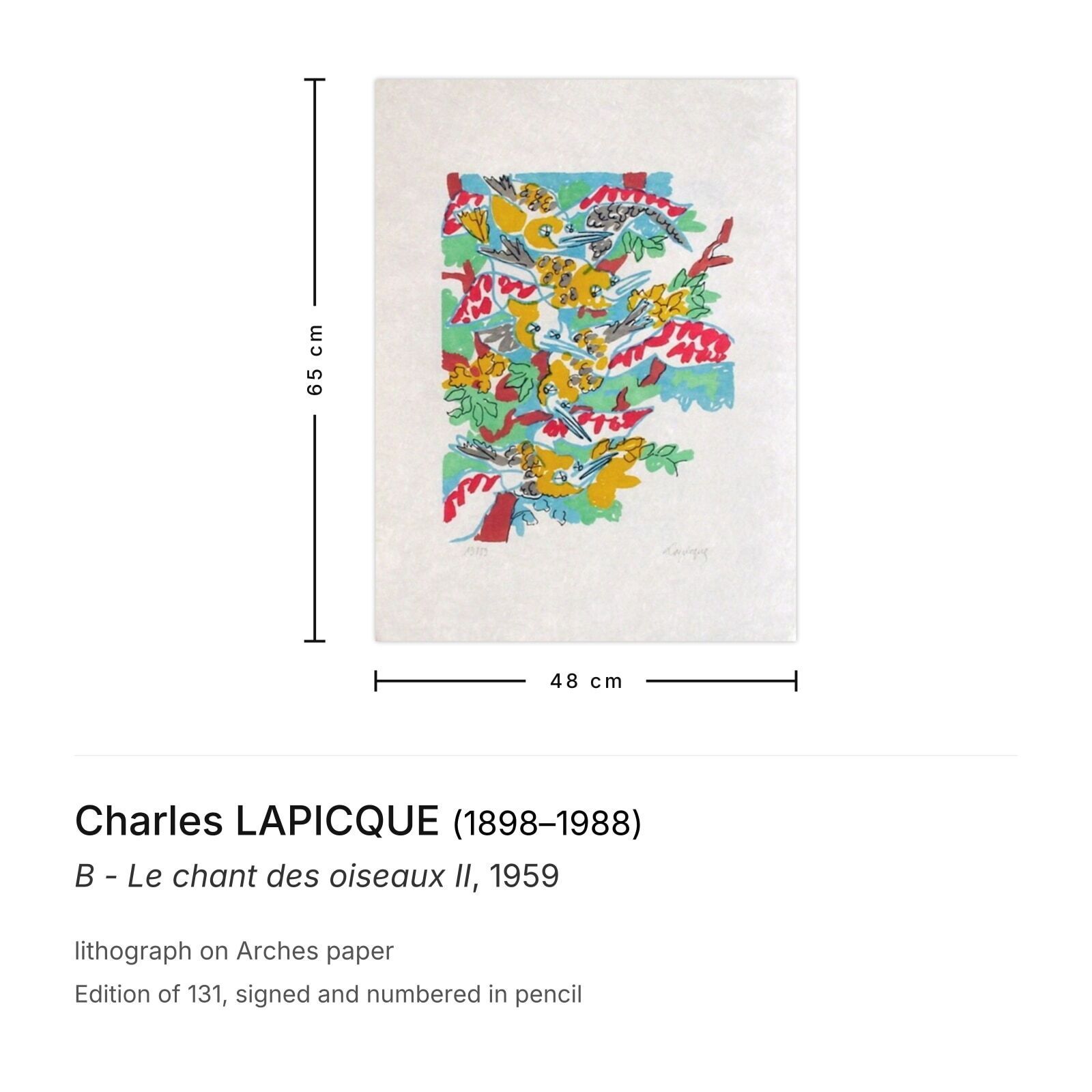 Charles Lapicque Signed Lithograph B   Le Chant Des Oiseaux II 1959 photo furniture