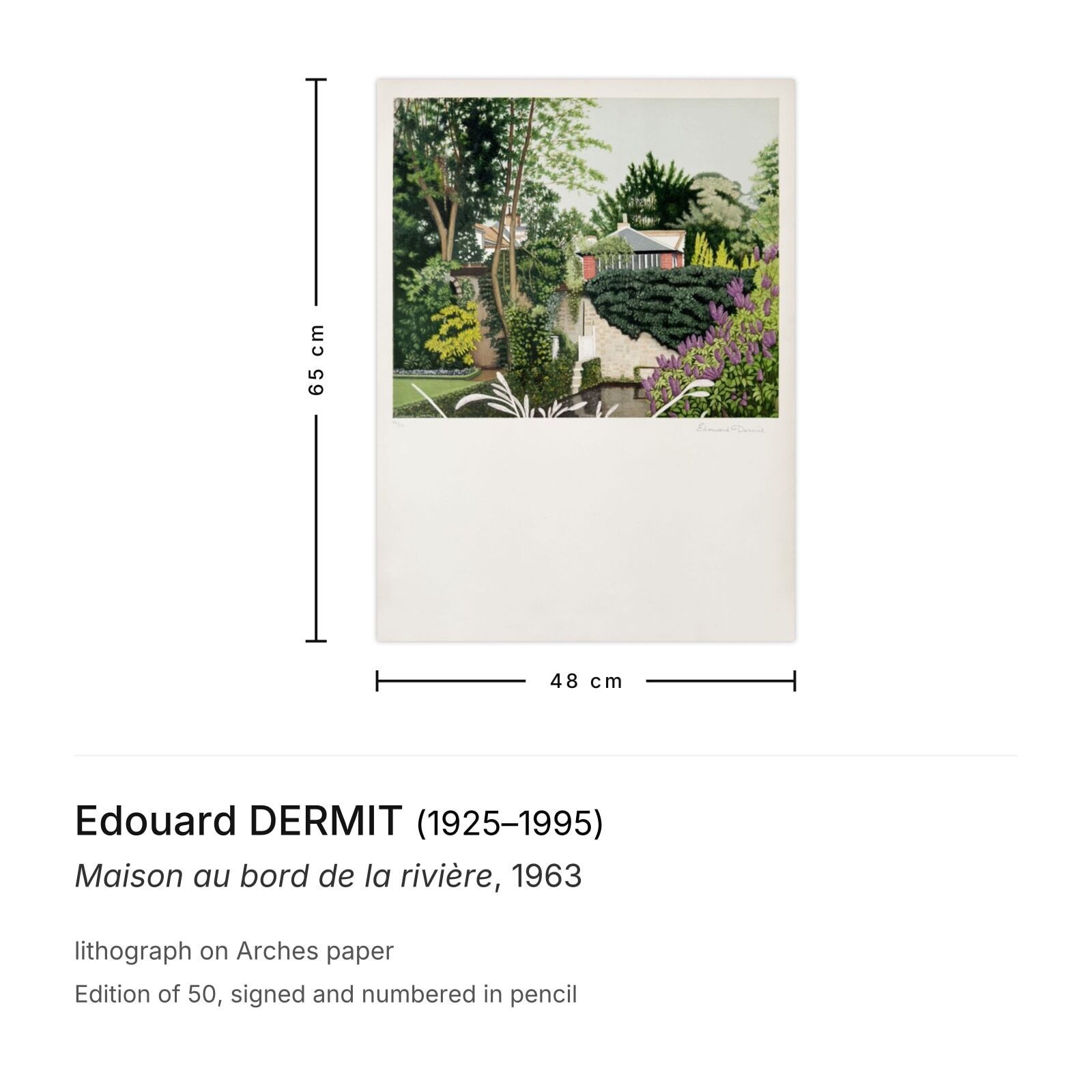 Edouard Dermit Gesigneerde Lithografie Maison Au Bord De La Rivière 1963 photo furniture