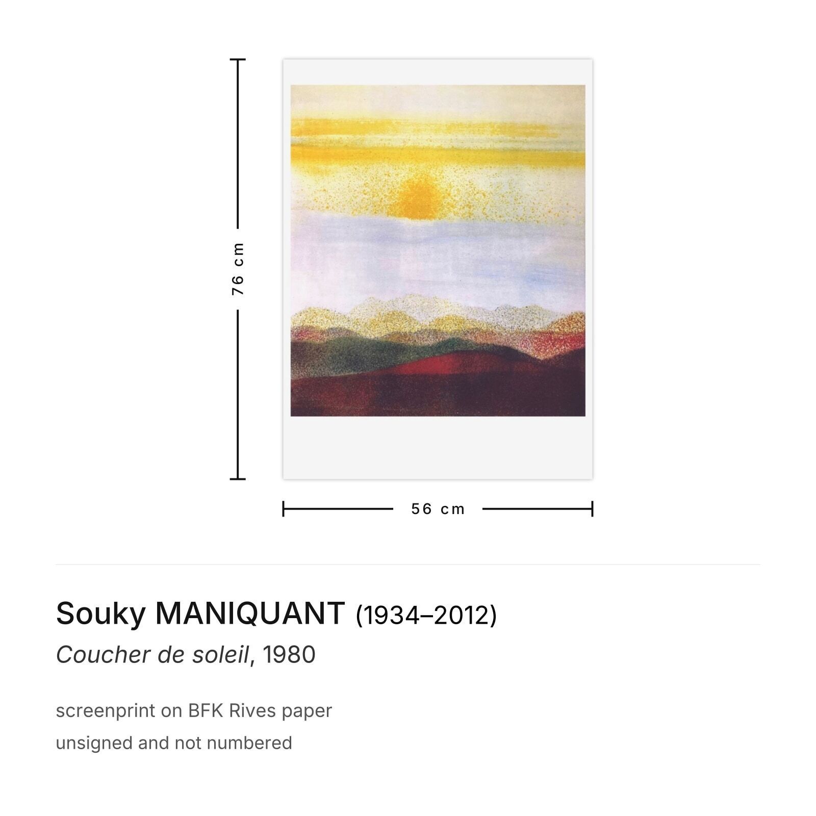 Souky Maniquant Screenprint Coucher De Soleil 1980 photo furniture