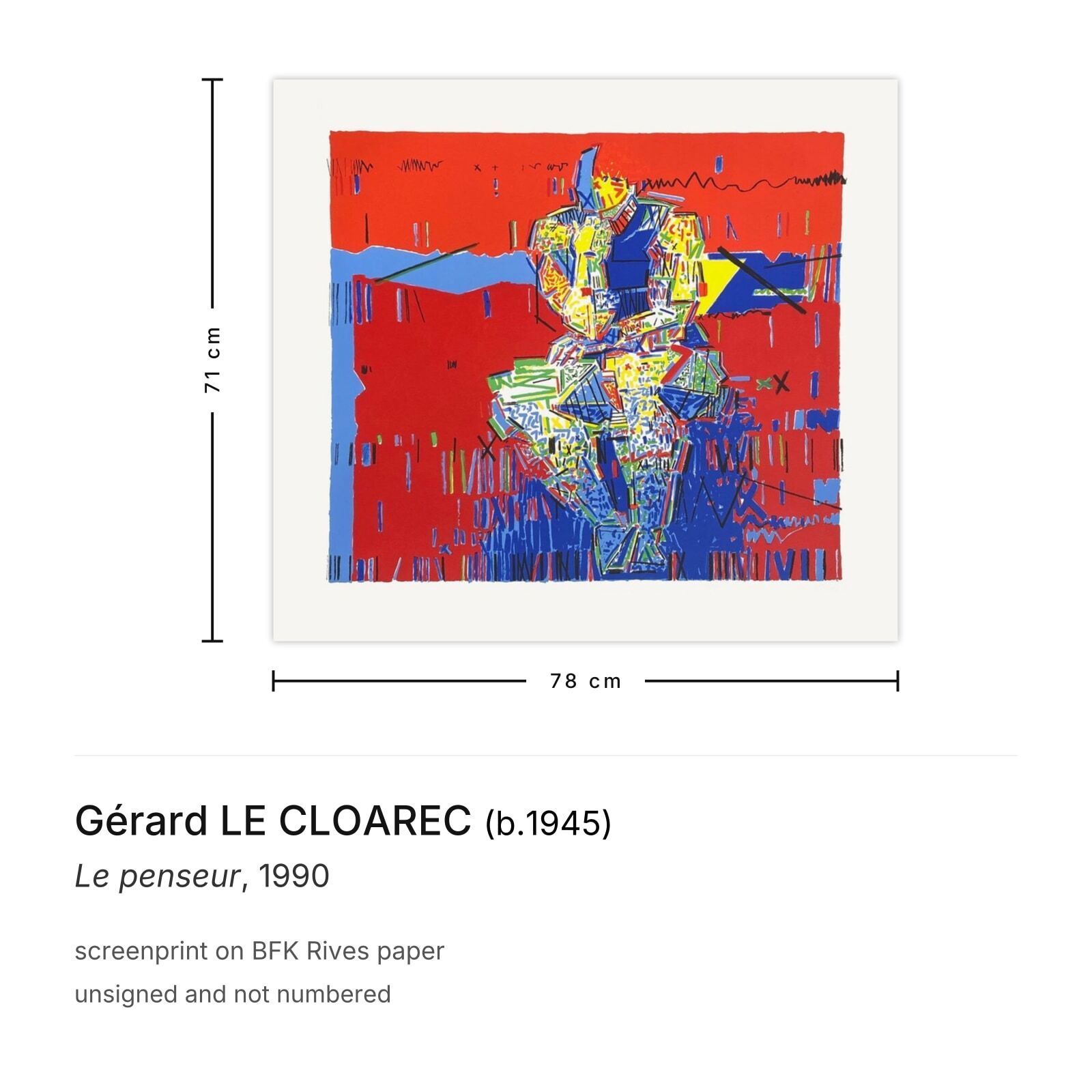 Gérard Le Cloarec Zeefdruk Le Penseur 1990 photo furniture