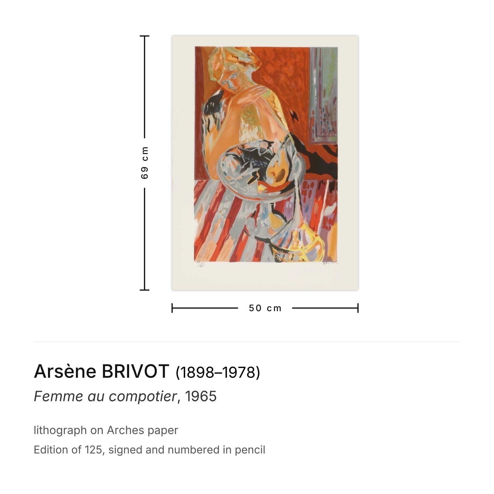Arsène Brivot Gesigneerde Lithografie Femme Au Compotier 1965 photo furniture