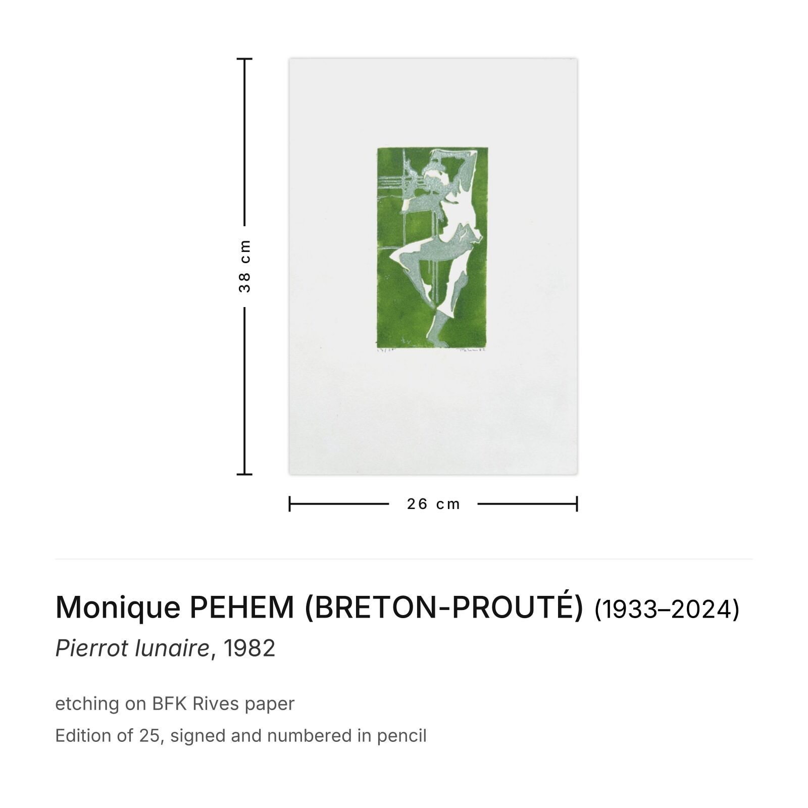 Monique Pehem (Breton Prouté) Gesigneerde Ets Pierrot Lunaire 1982 photo furniture