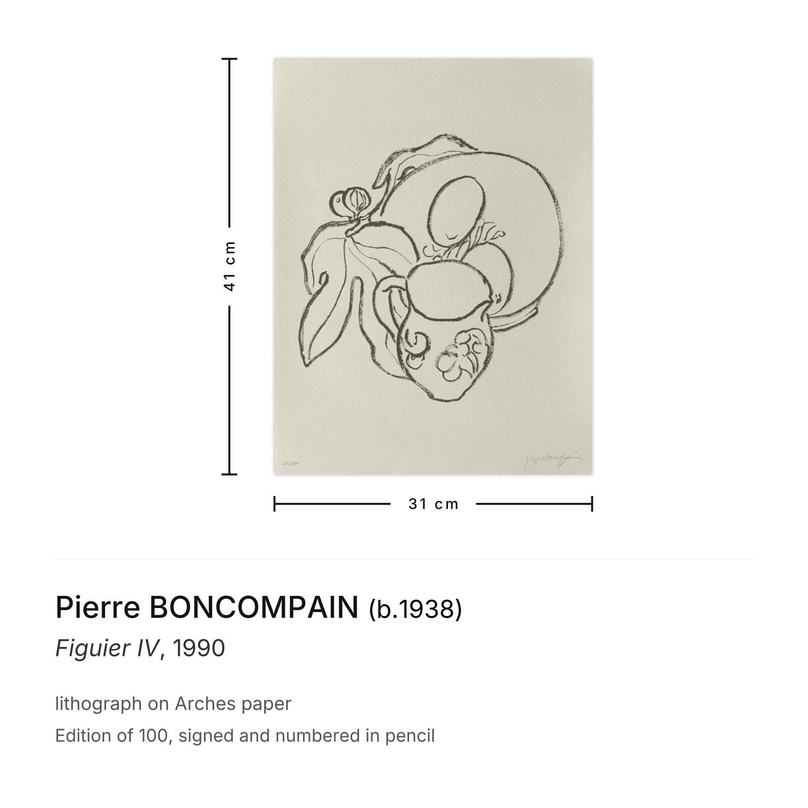 Pierre Boncompain Gesigneerde Lithografie Figuier IV 1990 photo furniture
