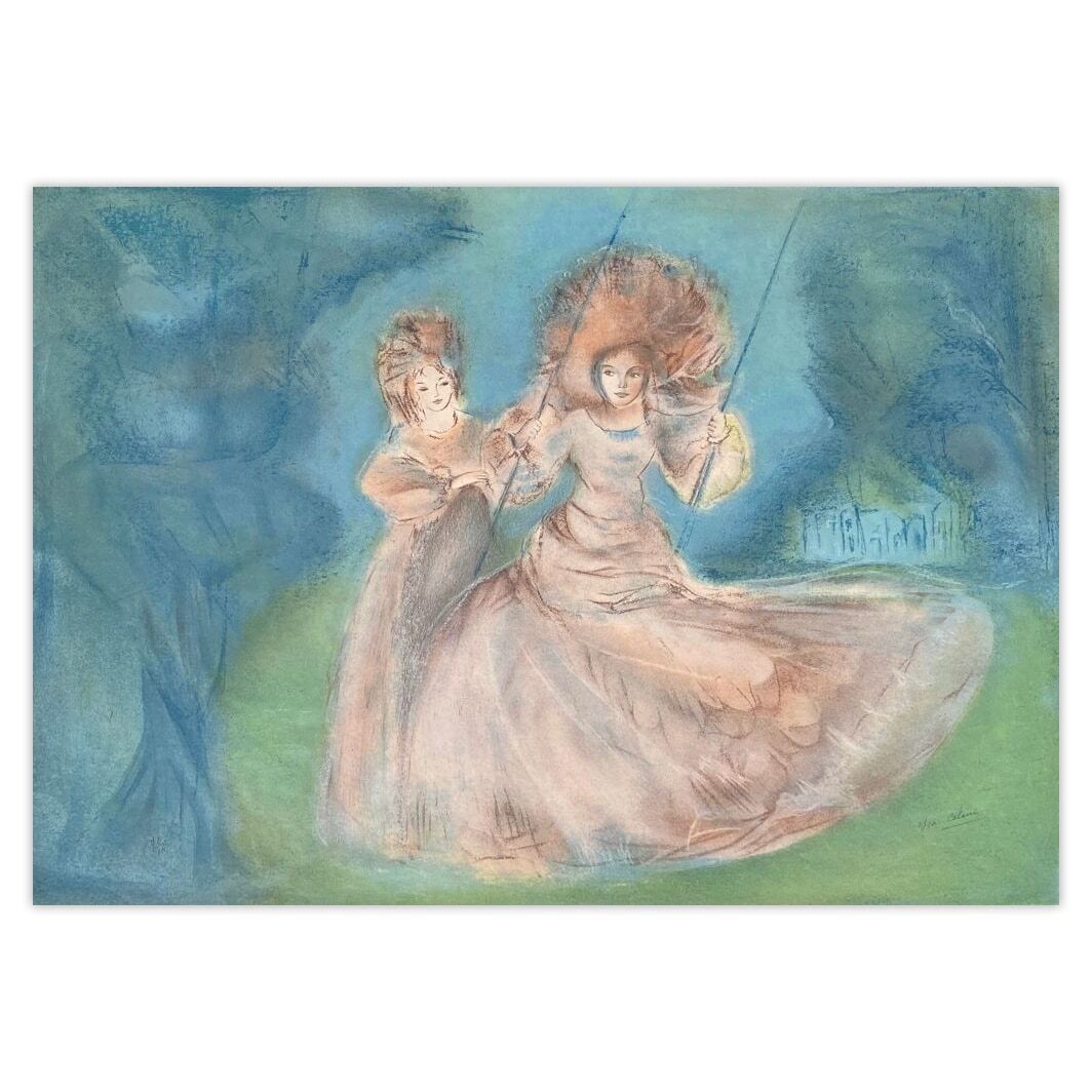 Isa Celini Gesigneerde Lithografie Sur La Balançoire 1975