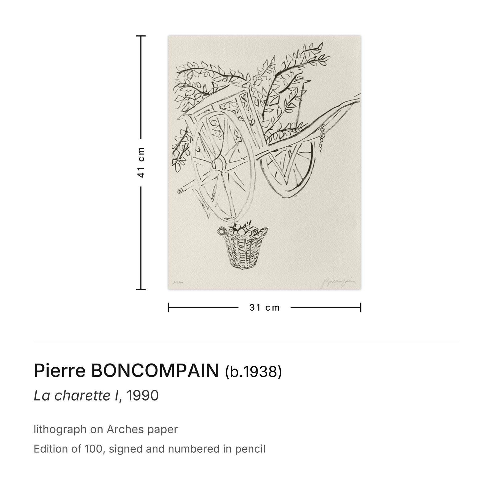 Pierre Boncompain Gesigneerde Lithografie La Charette I 1990 photo furniture