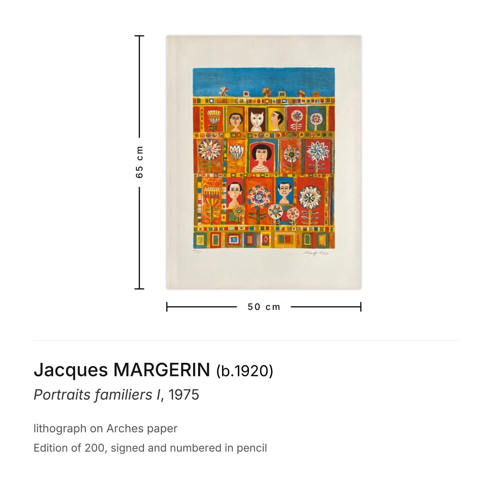 Jacques Margerin Gesigneerde Lithografie Portraits Familiers I 1975 photo furniture