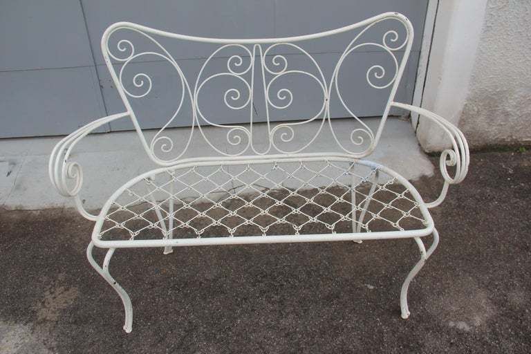White Garden Sofa Mid Century Worked Shaped Green Metal Cushion 1950s photo vinterior
