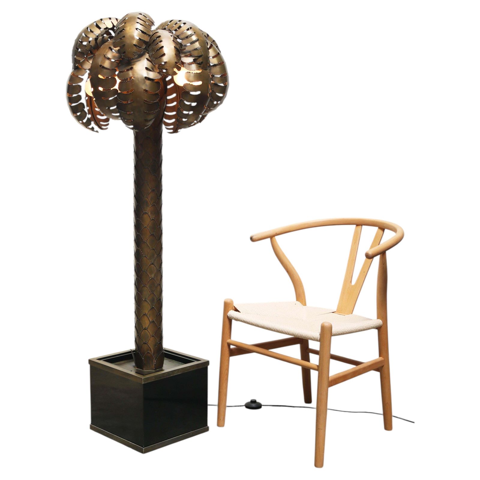Grote vintage vloerlamp in de vorm van een palmboom – Maison Jansen, Christian Techoueyres, 1970, messing