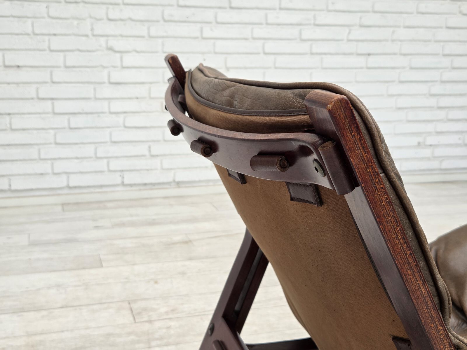 photo buy 1970s, Norwegian Lounge Chair, Brown Furniture Leather.