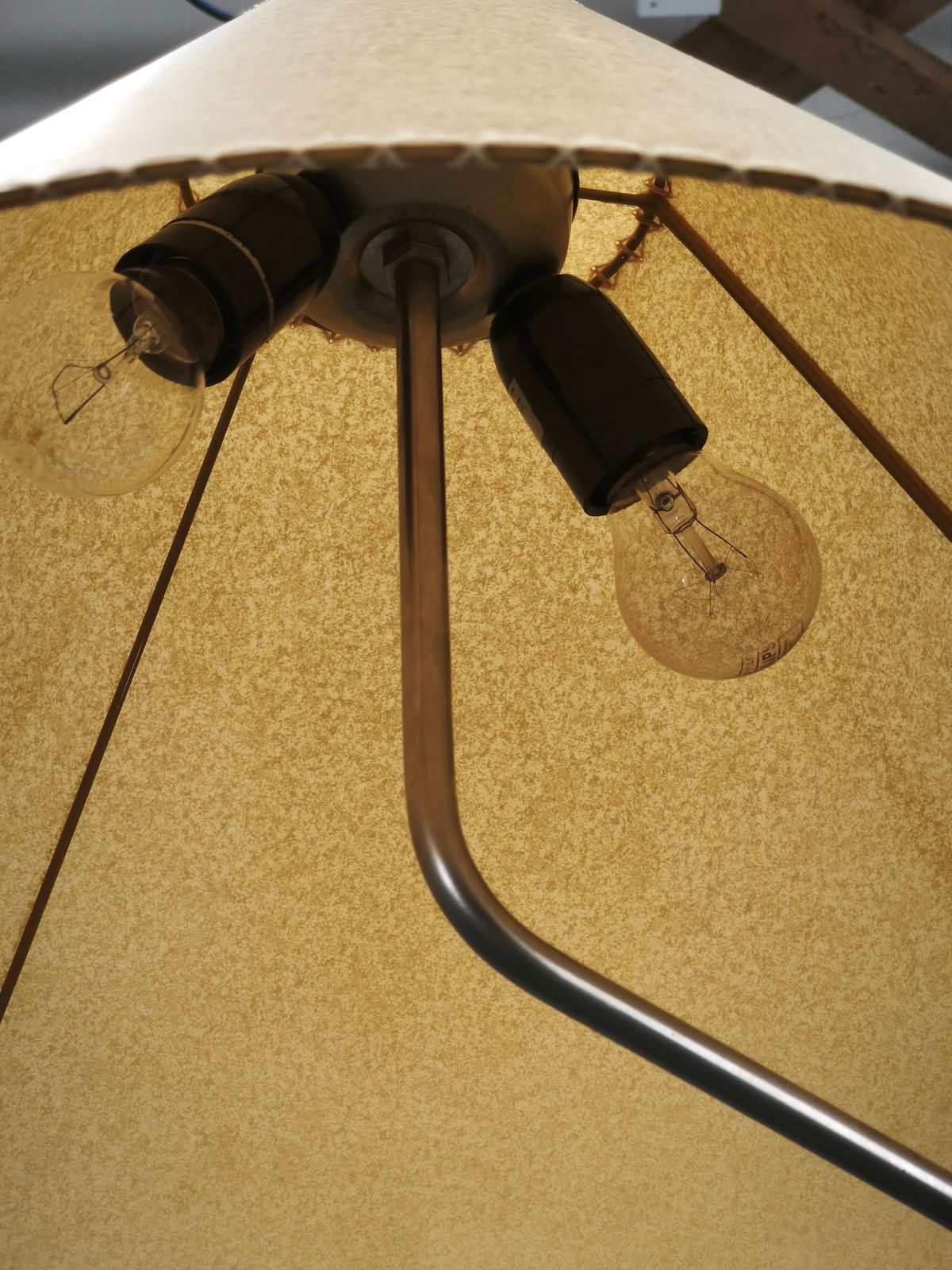 photo for sale 1970s German Adjustable Oak And Metal Floor Lamp With Handmade Paper Shade