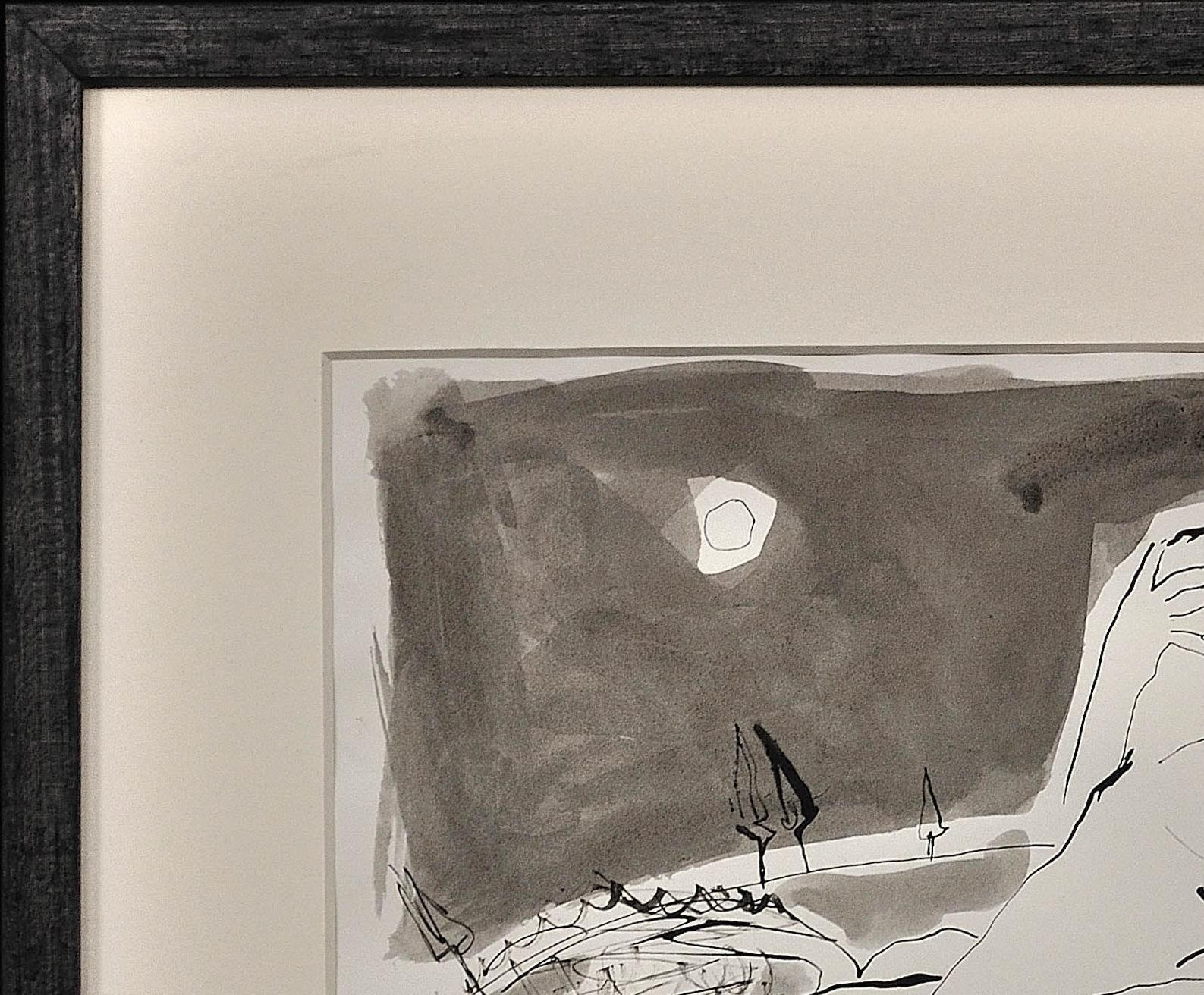 photo vintage Keith Bayliss B.1954. Welsh. Moonlight Embrace. Male & Female Nude. Framed En Grisaille Watercolour Painting. Picasso Resemblance & Influence.