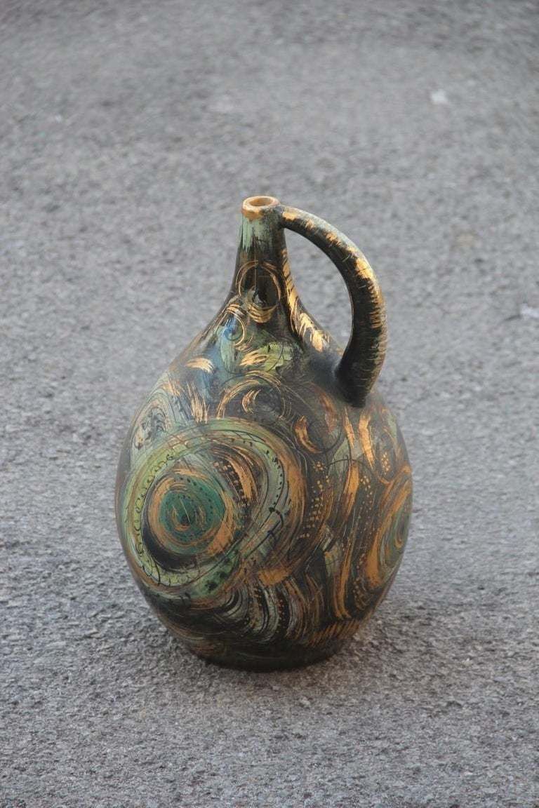 Vase Art Pottery Torido Mazzotti Albisola 1950s Gold Green Orange Futurist photo furniture