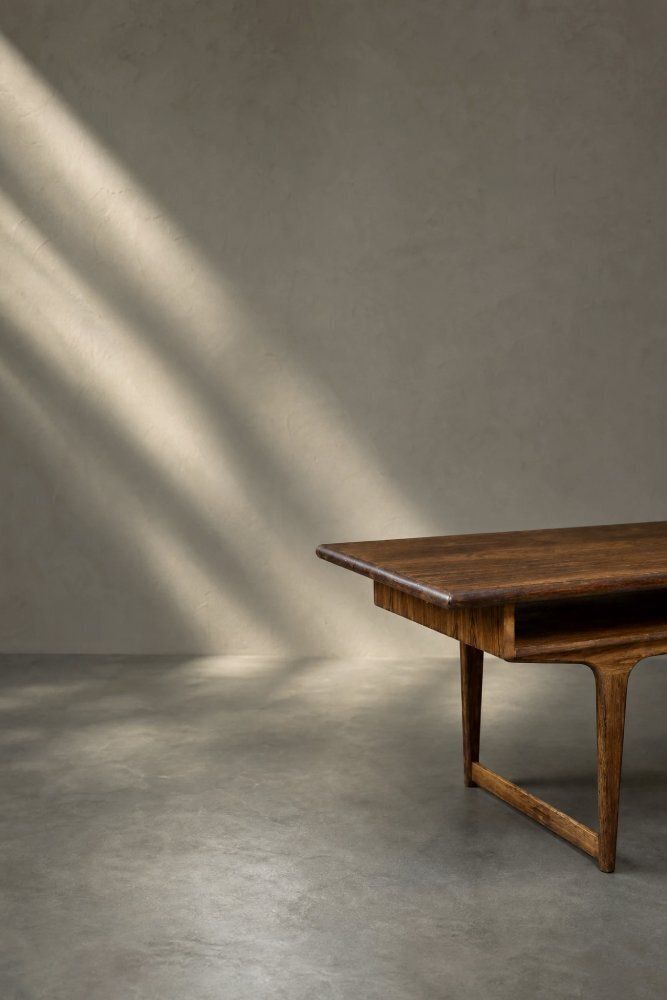 photo vinterior Mid-Century Modern Deense rozenhout salontafel met schap, jaren 1960