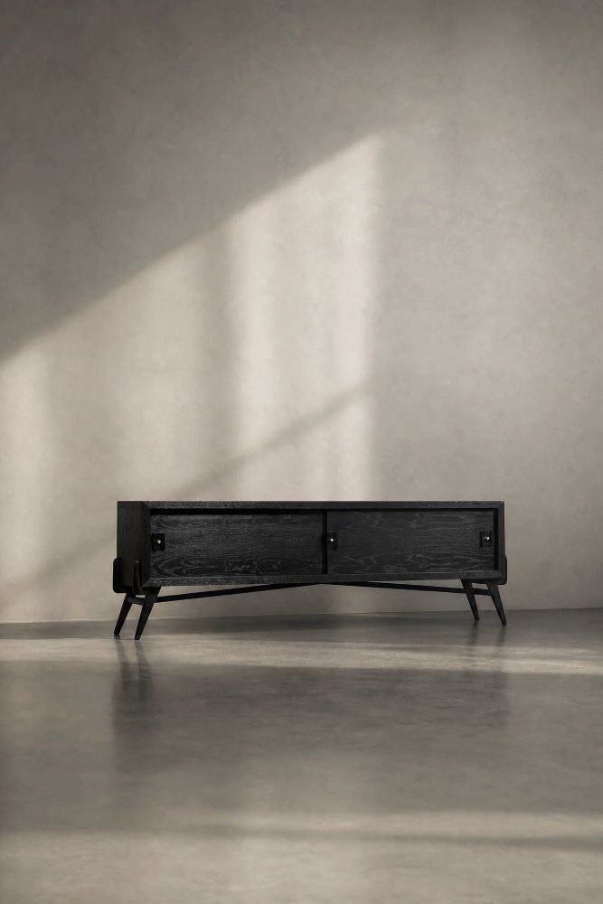 Mid-Century Modern Scandinavisch donkereikenhouten dressoir met houten en metalen grepen, jaren 1960
