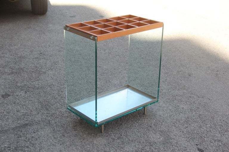 Rectangular Umbrella Stand Italian Design 1990 Fiam Wood Glass Steel photo 984.0