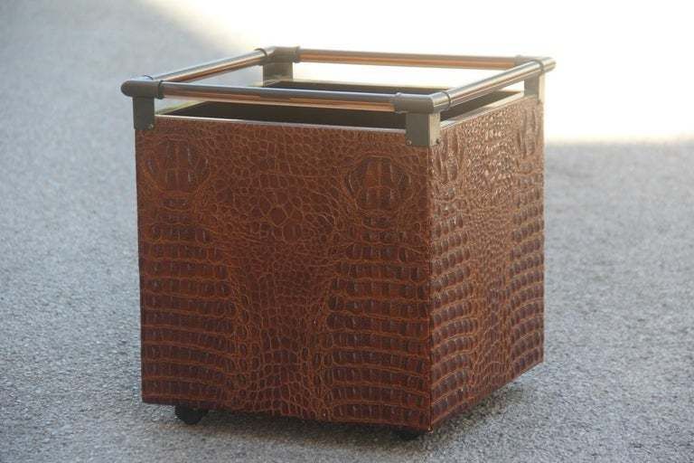 Home Decor Crocodile Bar Portable Italian Design 1970s Brass Lucite Brown Magazine Rack photo