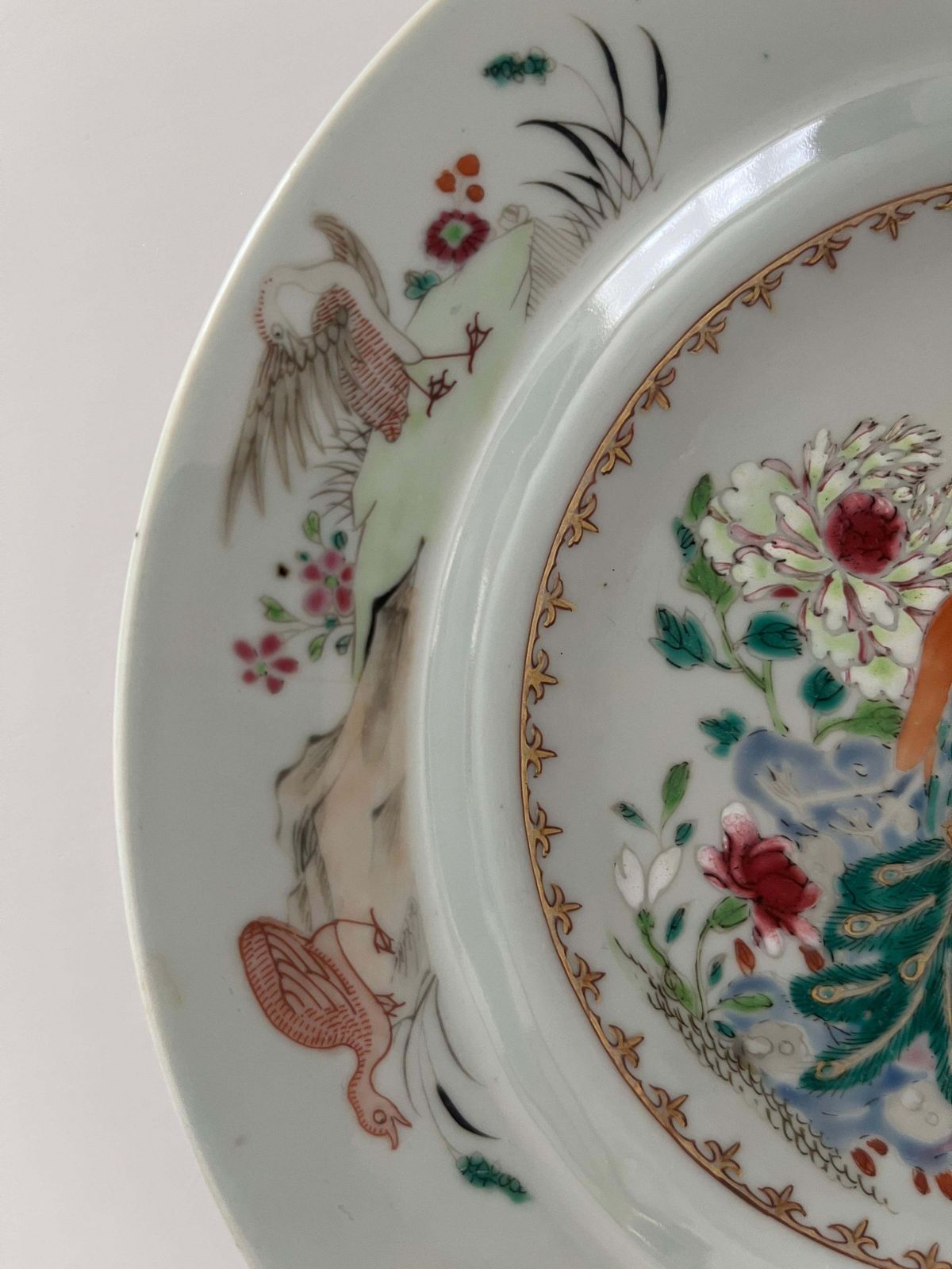 Hand Painted Chinese Porcelain Plate With Peacocks, Qing Yongzheng, Circa 1730 photo vinterior