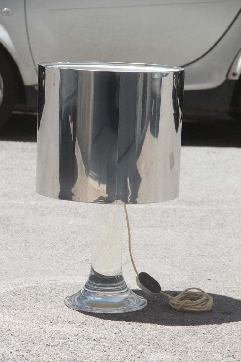 photo furniture Round Harvey Guzzini Table Lamp Lucite Steel Italian Design 1970s Silver