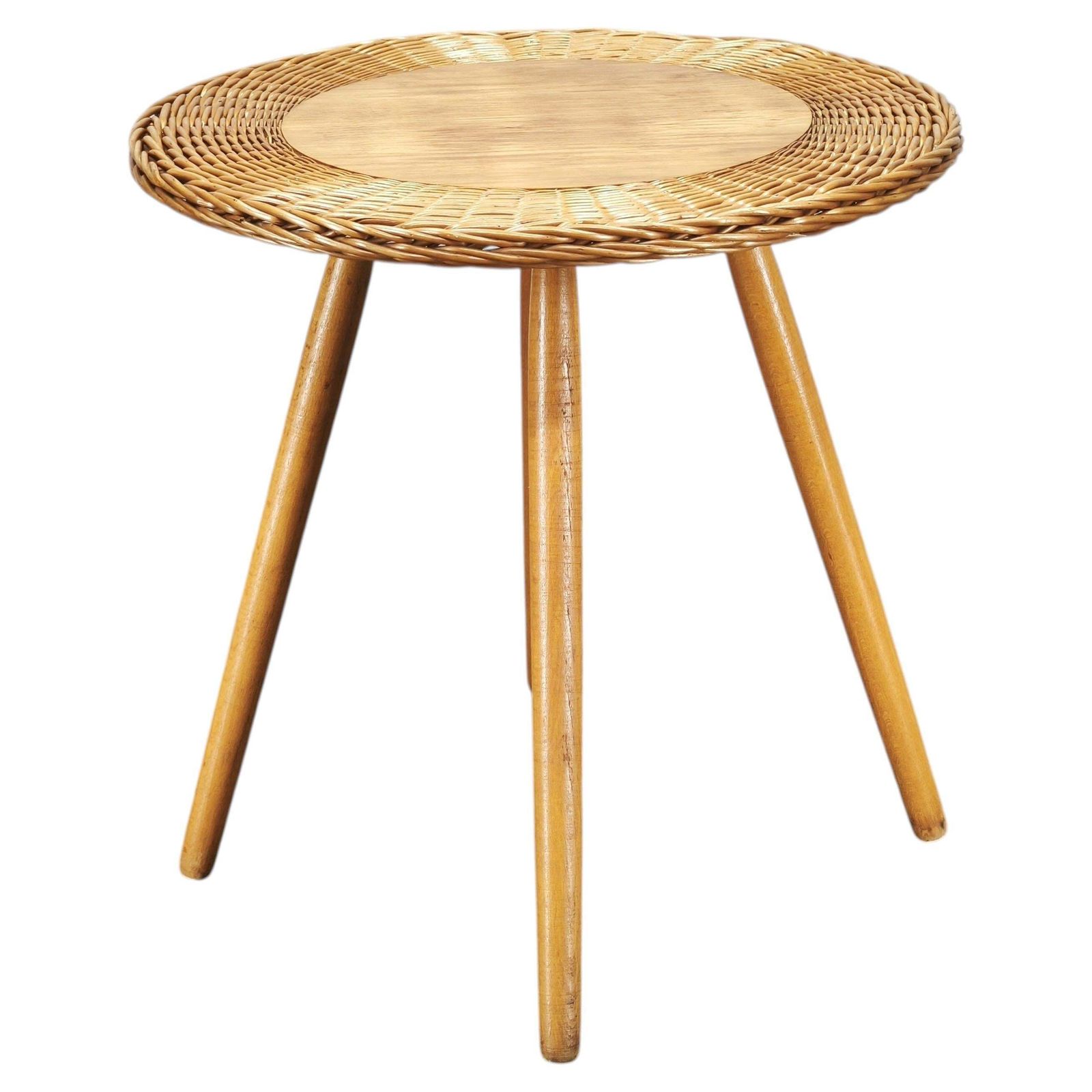 Table d'appoint Jan Kalous en rotin et hêtre, Tchécoslovaquie, années 1970